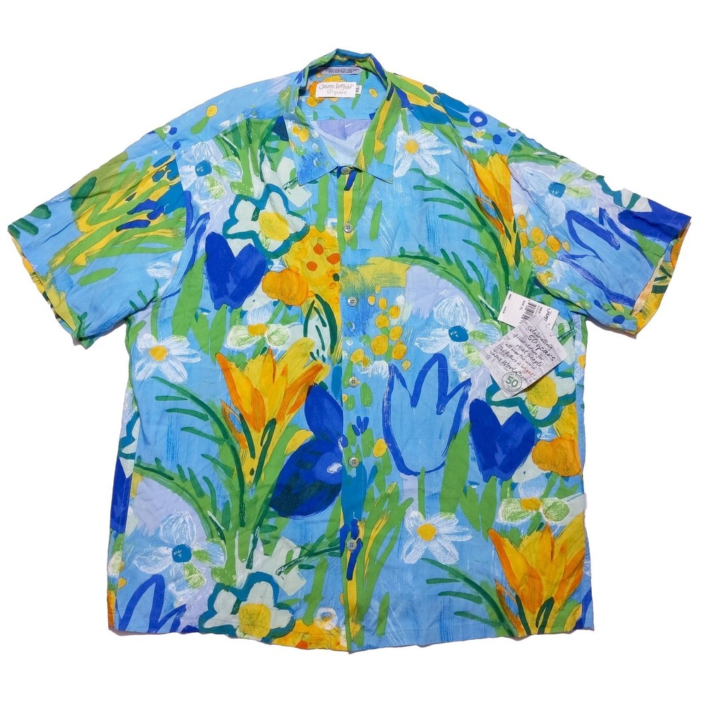 JAMS‎ WORLD Hawaiian Shirt 50 Years Wonderland Blue Yellow Floral XL ~ New